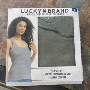 Lucky Brand Women's Green and Gray Cotton Tank Tops large 4-pack